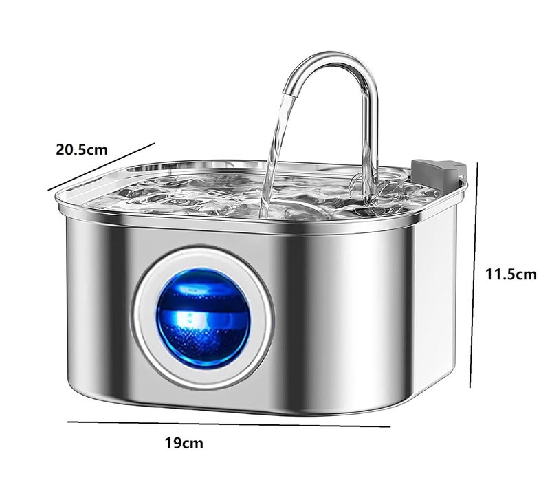 ELEXIQ Cat Water Fountain, 3.2L/108oz Automatic Stainless Steel Pet Dog Water Dispenser with Super Quiet&Transparent Window Design- Ideal for Cats, Dogs and Multiple Pets (Silver, Fountain-1) - Image 2