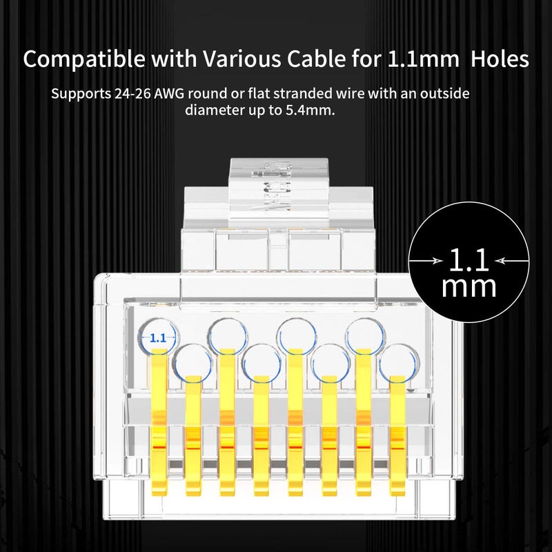 AMPCOM AMPCOM RJ45 Connectors, Standard Modular Plugs, UTP Gold-Plated 2 Pieces Suit CAT6 RJ45 8P8C Crimp End for Ethernet Cable, Support POE/POE+ / POE++, 100/Pack  - Image 5