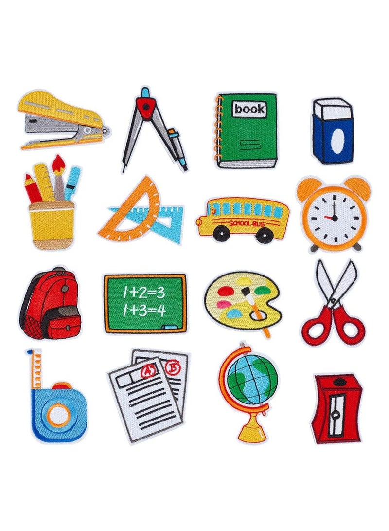 Generic 16PCS Back to School Iron on Patches Adhesive School Theme Sew on Patches Embroidered Appliques Repair Patch for Clothing DIY Craft - Image 1