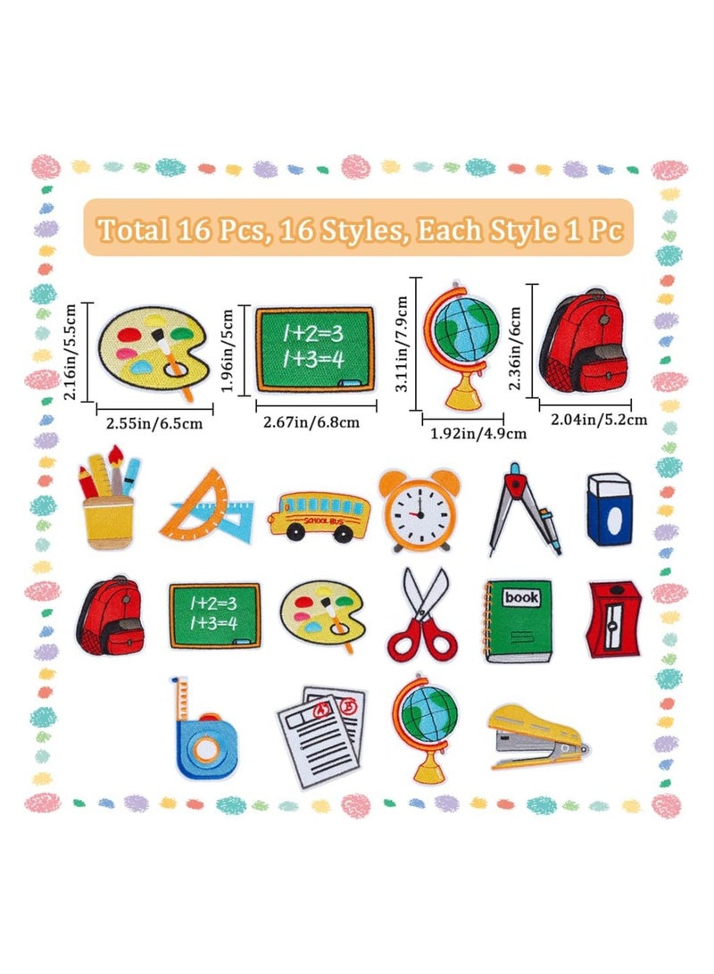 Generic 16PCS Back to School Iron on Patches Adhesive School Theme Sew on Patches Embroidered Appliques Repair Patch for Clothing DIY Craft - Image 2