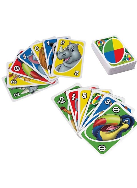 لعبة بطاقات UNO Junior للأطفال مع قواعد بسيطة ومستويات لعب ومطابقة الحيوانات لعدد 2-4 لاعبين