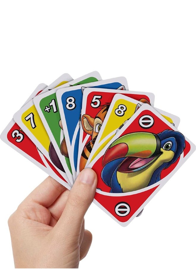 لعبة بطاقات UNO Junior للأطفال مع قواعد بسيطة ومستويات لعب ومطابقة الحيوانات لعدد 2-4 لاعبين