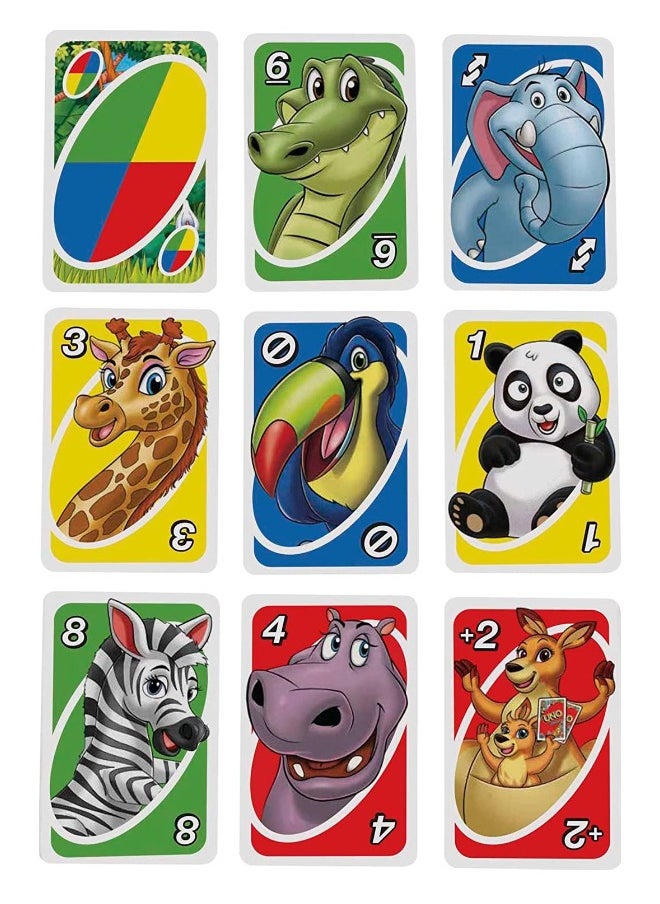 لعبة بطاقات UNO Junior للأطفال مع قواعد بسيطة ومستويات لعب ومطابقة الحيوانات لعدد 2-4 لاعبين