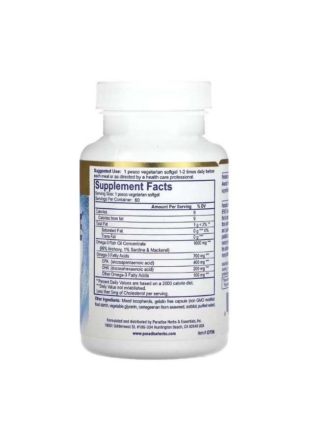 Paradise Herbs - Omega Sure Premium Omega 3 Fish Oil 1000 mg 60 Pesco Vegetarian Softgels - Image 1