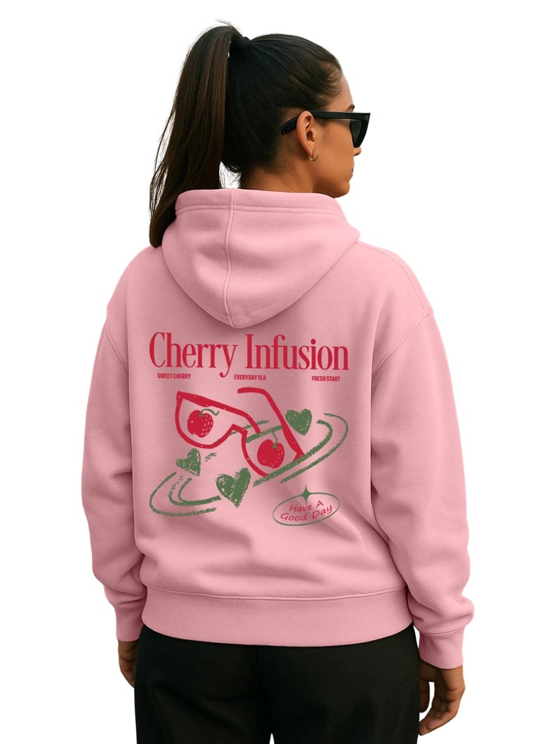 JUNEBERRY® Polycotton Spun Oversized Fit Drop Shoulder Hooded Sweatshirt Full Sleeves Back Graphic Printed Jumper Hoodie for Women (OS_JB_HD_CHRY_PP_XXL) Pale Pink - Image 1