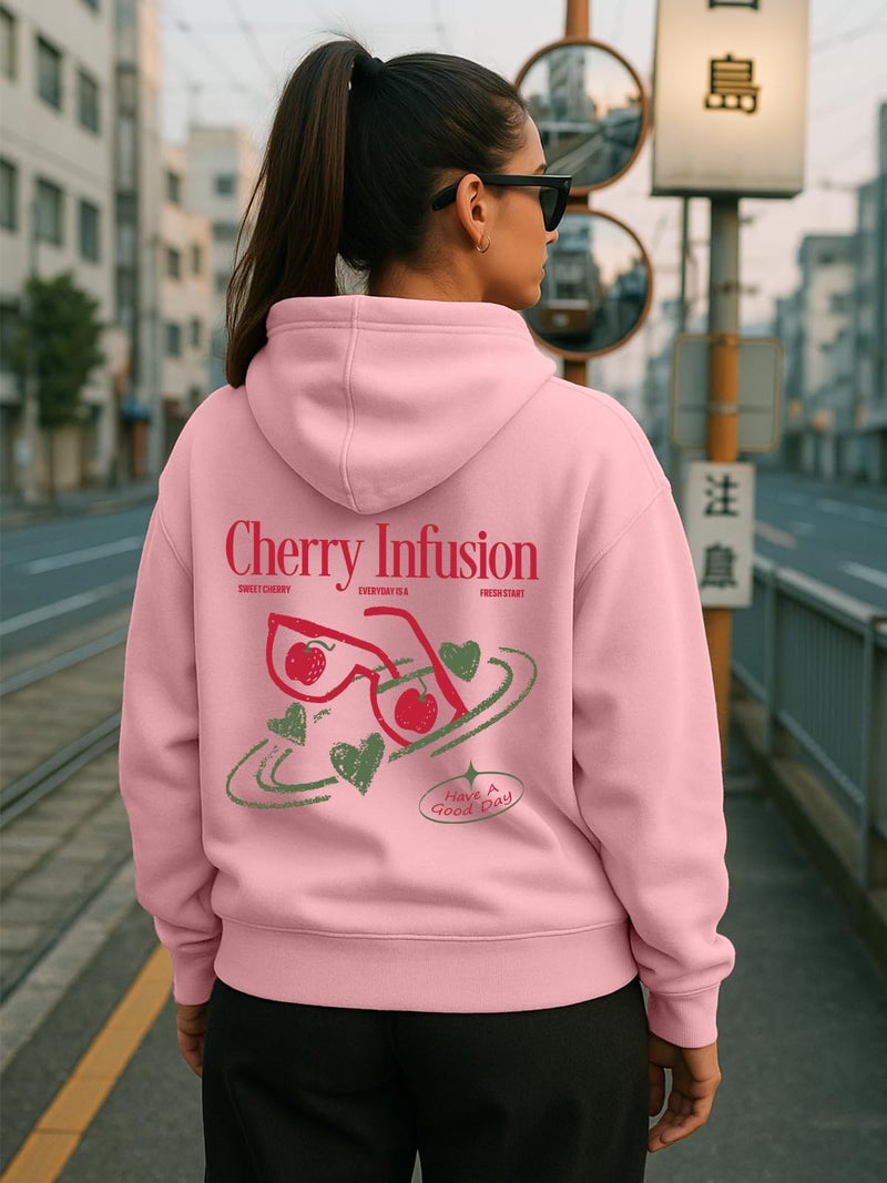 JUNEBERRY® Polycotton Spun Oversized Fit Drop Shoulder Hooded Sweatshirt Full Sleeves Back Graphic Printed Jumper Hoodie for Women (OS_JB_HD_CHRY_PP_XXL) Pale Pink - Image 5