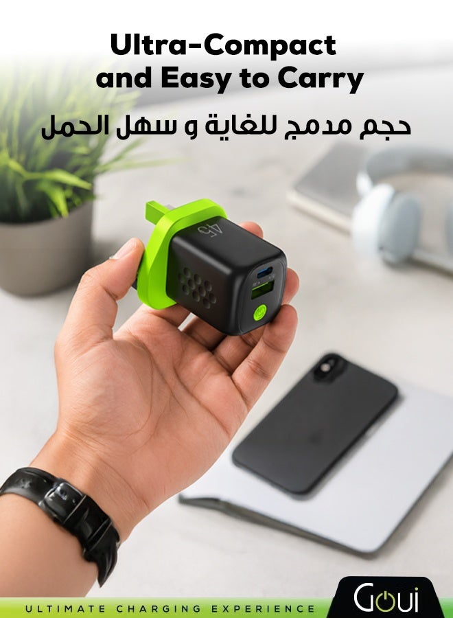 جوي شاحن جداري بقوة 45 واط جان 45 بلس شحن سريع لأجهزة آيفون 14/15/16/17، سامسونج، جالكسي، هواوي، ايباد برو، ايربودز و أكثر | شاحن آيفون اصلي سريع ثنائي المنافذ (Type-C و USB) | قابس جداري محمول متوافق مع معظم الأجهزة الذكية - Image 4