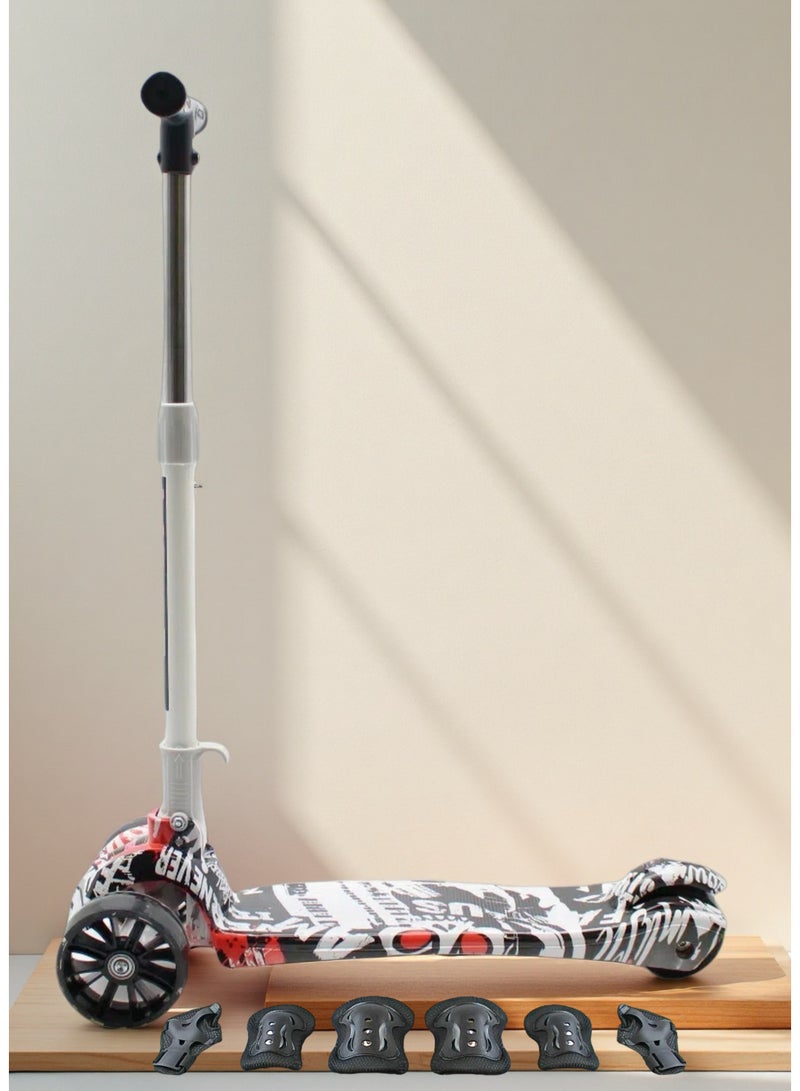 إيزي فيتشور سكوتر EASY FUTURE القابل للطي للأطفال بمقبض قابل لتعديل الارتفاع، وعجلات LED PU، وفرامل خلفية وموسيقى - مثالي للأعمار من 3 إلى 8 سنوات بما في ذلك مجموعة معدات الحماية - Image 1