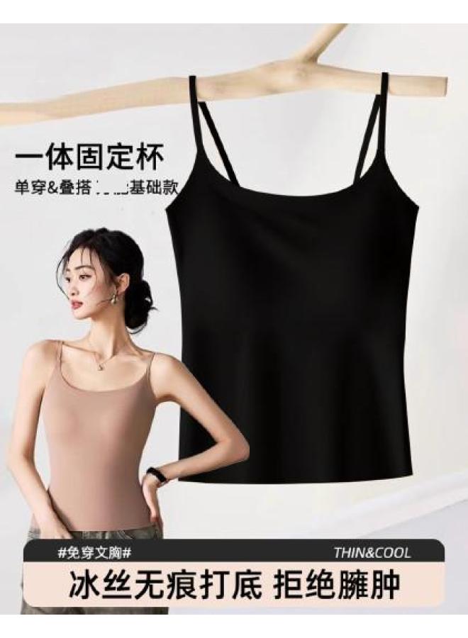 Modal Seamless Sleeveless Vest For Women With Built-In Pads, Summer Lightweight Skin-Friendly Inner Wear, Can Be Worn Alone Or As Base Layer, Backless Design One-Piece Top - Image 1