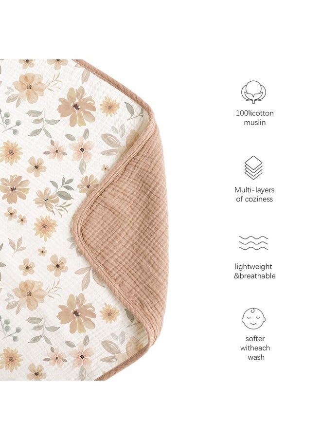 كونسي بطانيات أطفال من Konssy Muslin للبنات، بطانية سرير من القطن بنسبة 100% للأطفال الرضع والأطفال الصغار، بطانيات حضانة فائقة النعومة وخفيفة الوزن 40 بوصة × 36 بوصة (Flourish)  - Image 4