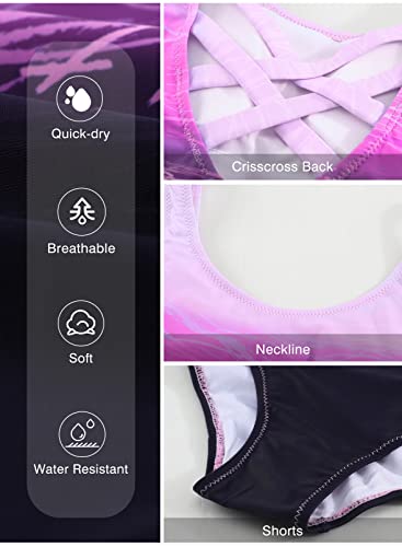 Aleumdr Women's Cut Out Back Tummy Control One Piece Swimsuits Cute Bathing Suits Sports Monokini Swimwear Purple X-Large 14 16 - Image 5
