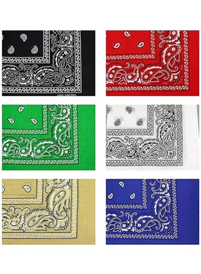 fantasize Men Women Polyester Bandanas, 6 Pack, Square Paisley Handkerchief Headband Scarf - Image 1