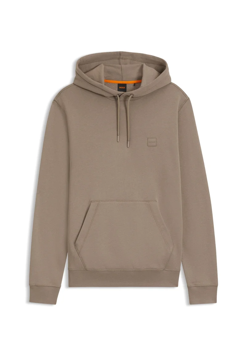 BOSS Open Green Cotton-terry hoodie with logo patch for Men | Best Price UAE