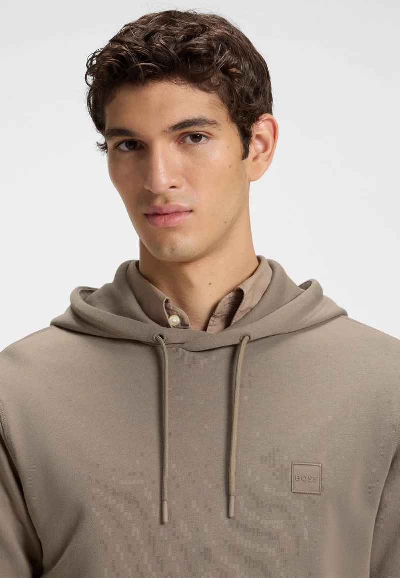 BOSS Open Green Cotton-terry hoodie with logo patch for Men | Best Price UAE
