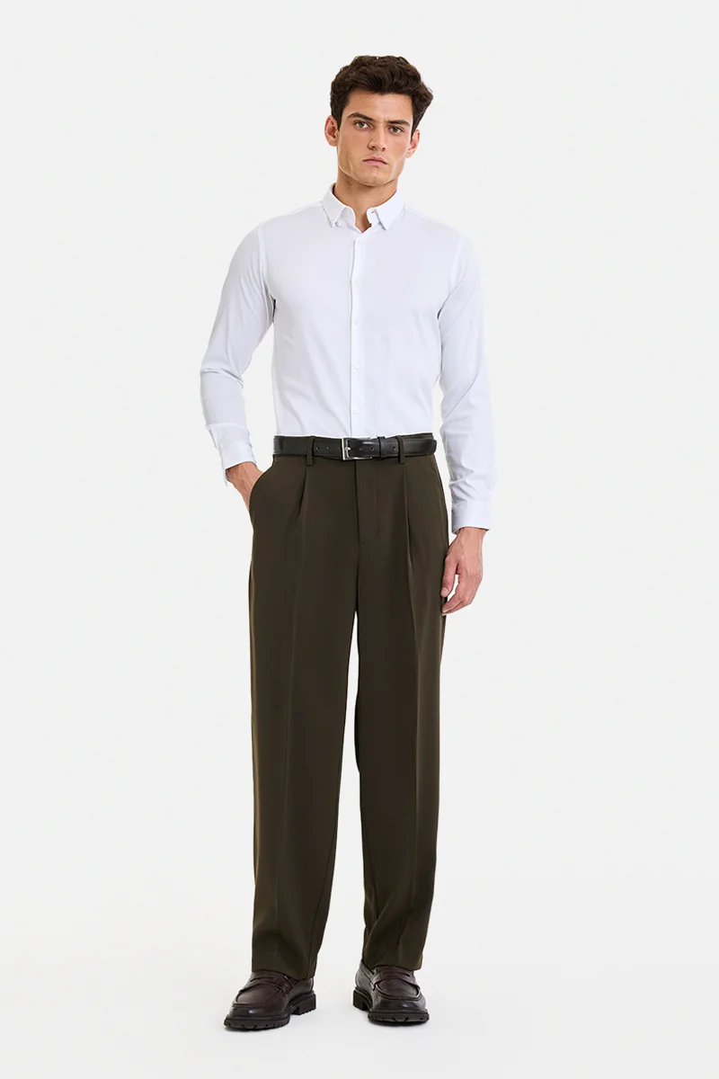 سنيتش Dark Brown Solid Loose Fit Streetwear Trousers