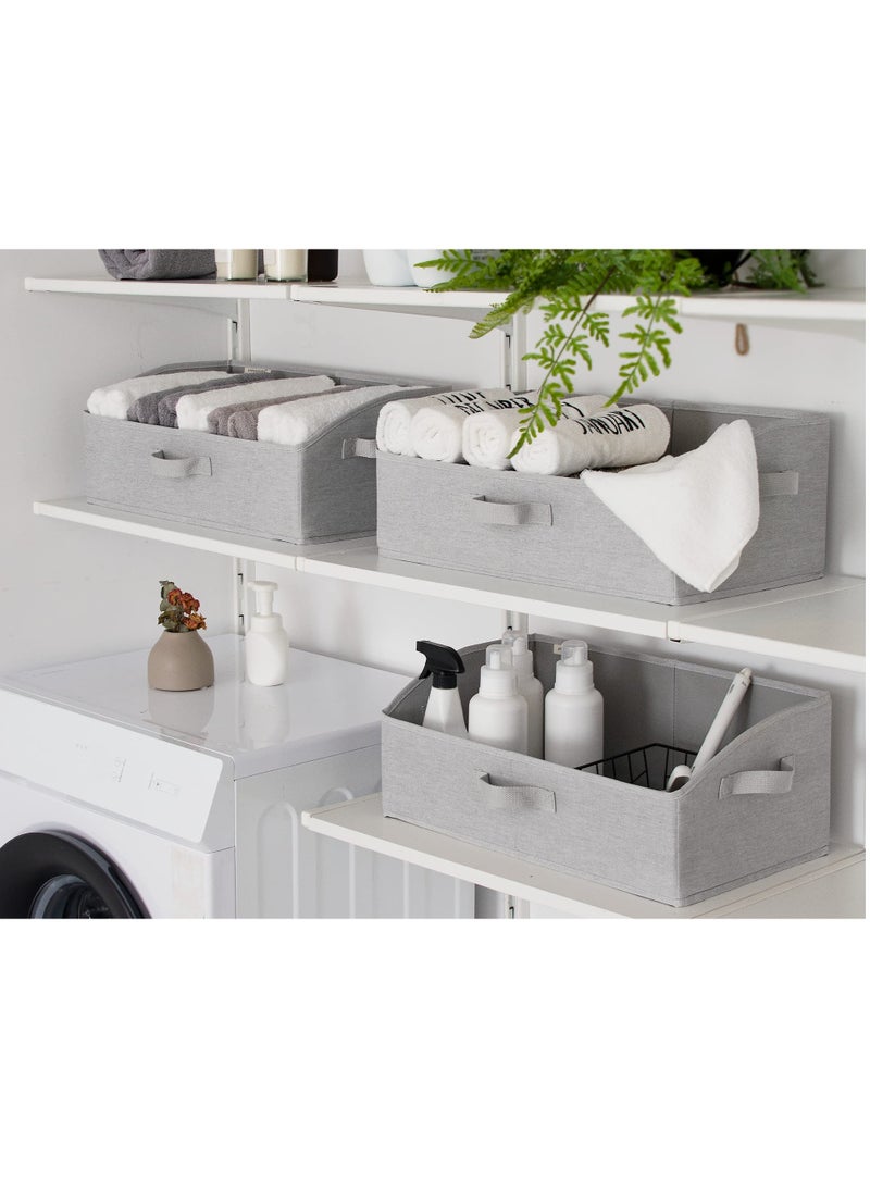 KASTWAVE - Closet Storage Bins, Trapezoid Storage Box with Handles, Foldable Organizer Bins and Baskets for Clothes, Polyester Canvas Bins, Jumbo (19.75"L x 11"W x 5.25"H)(3 Pcs, Light Grey) - Image 1