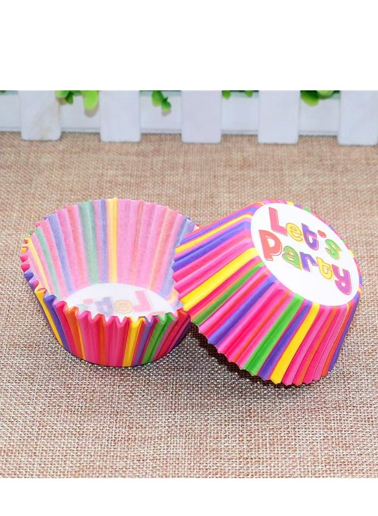 100Pcs/set  Cupcake Baking Paper Cases Cake Box,Disposable Muffins Baking Cupcake Mould 6.8x5x3cm - Rainbow Letter - Image 1