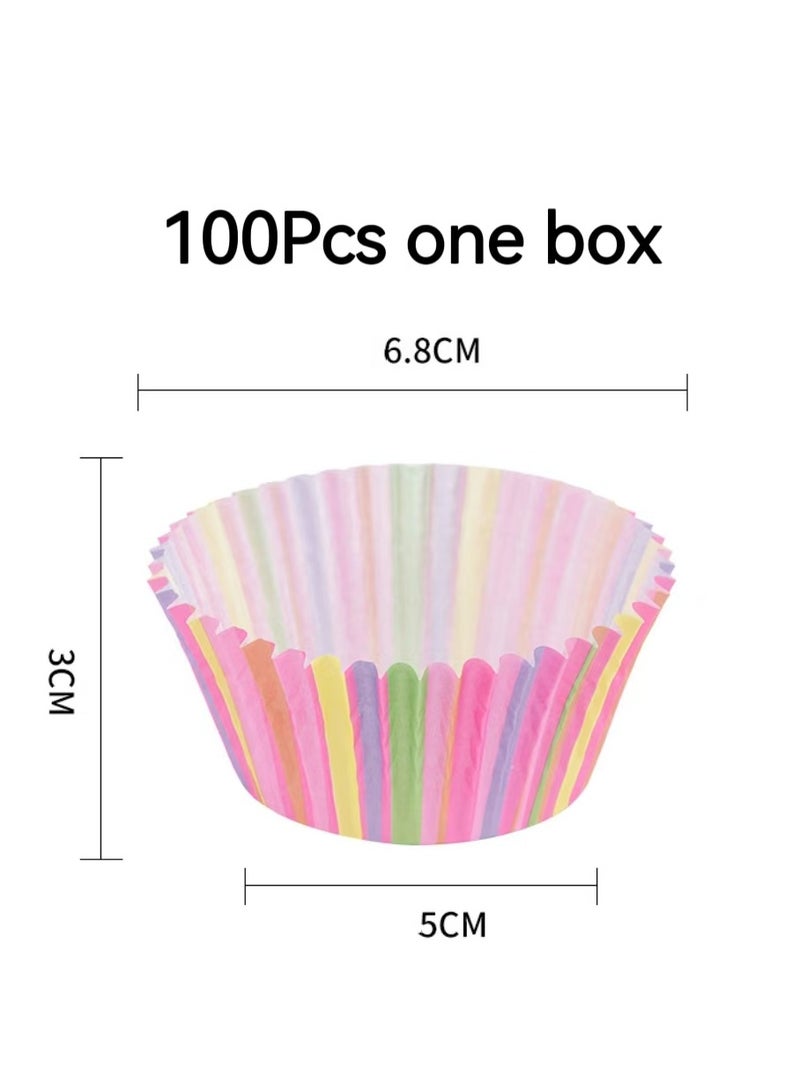 100Pcs/set  Cupcake Baking Paper Cases Cake Box,Disposable Muffins Baking Cupcake Mould 6.8x5x3cm - Rainbow Letter - Image 2