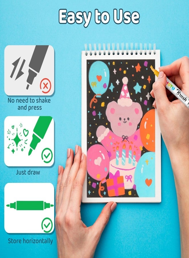 Amitasha 24 Shades Dual Tip Washable Markers Pen Set Water Color Soft Head Fineliner Pens for Kids Drawing Art Craft Painting Calligraphy Journal Birthday Christmas Gift - Image 2