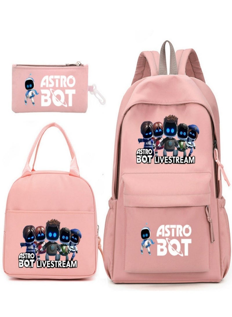 Astro Bot Children Backpack Schoolbag Teen Student School Book bag with Lunch Box Pen Case 3 in 1 for Kids
