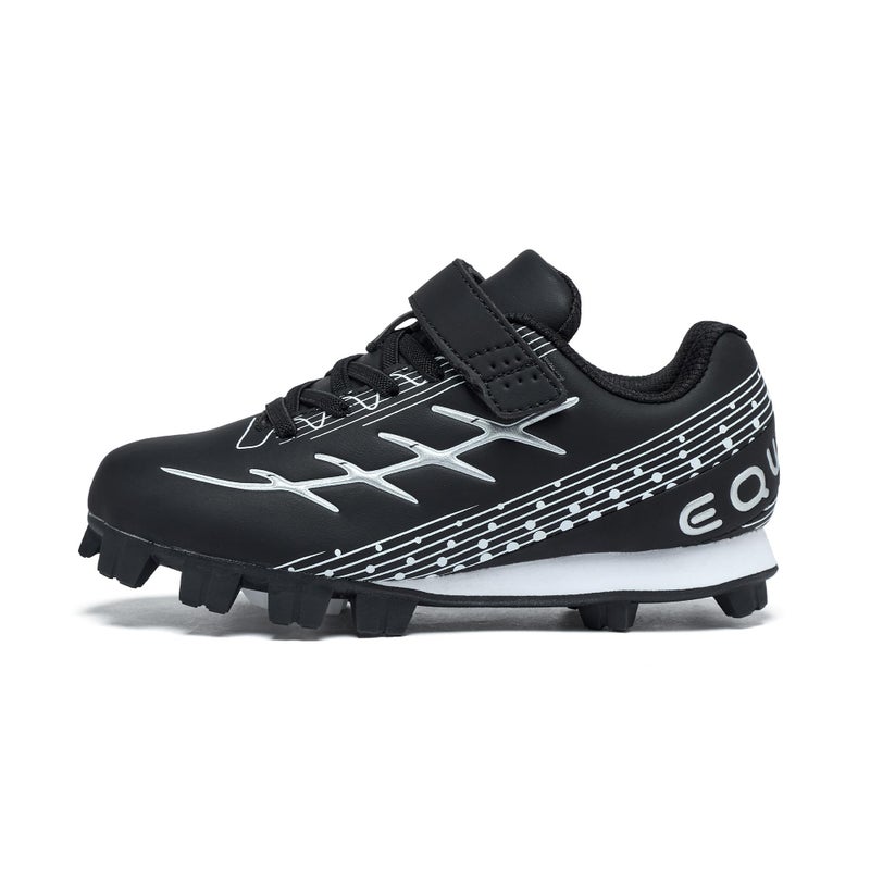 EQW Kids Baseball Cleats for Boys & Girls Softball Cleats | Comfortable, Non-Slip, Durable | Little Kid to Youth Black/Silver - Image 1