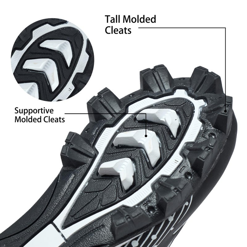 EQW Kids Baseball Cleats for Boys & Girls Softball Cleats | Comfortable, Non-Slip, Durable | Little Kid to Youth Black/Silver - Image 2