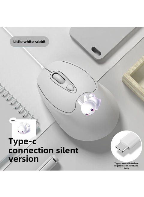 Wired Mouse Type-c Interface USB For Apple Huawei Xiaomi Notebook Tablet Phone Computer Girls-Colour:Type-c Interface-silent Gray White Rabbit