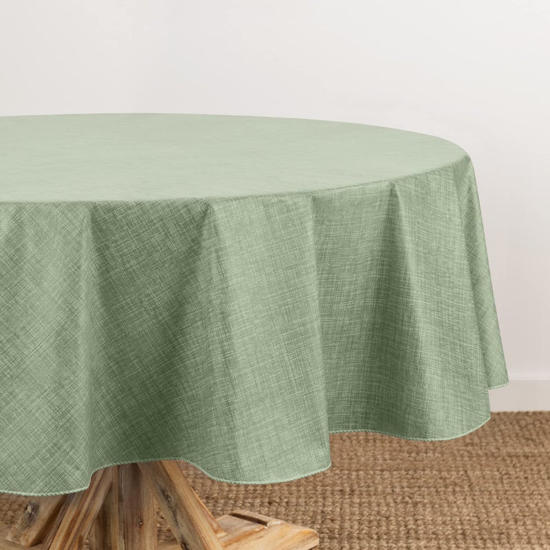 Elrene Home Fashions Monterey Linen Inspired Water and StainResistant Vinyl Tablecloth with Flannel Backing 60 inches X 84 inches Oval Sage - Image 2