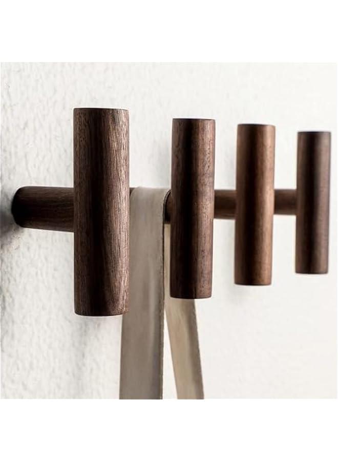 HOOKOR 4Pack Coat Hooks, Wall Mounted Pegs Wooden Organizer Hangers Single Hooks Natural Wood Hangers Rustic Wall Pegs Minimalist Hook Design for Hanging Hat, Towel, Bag, Rope (Walnut Wood) - Image 1