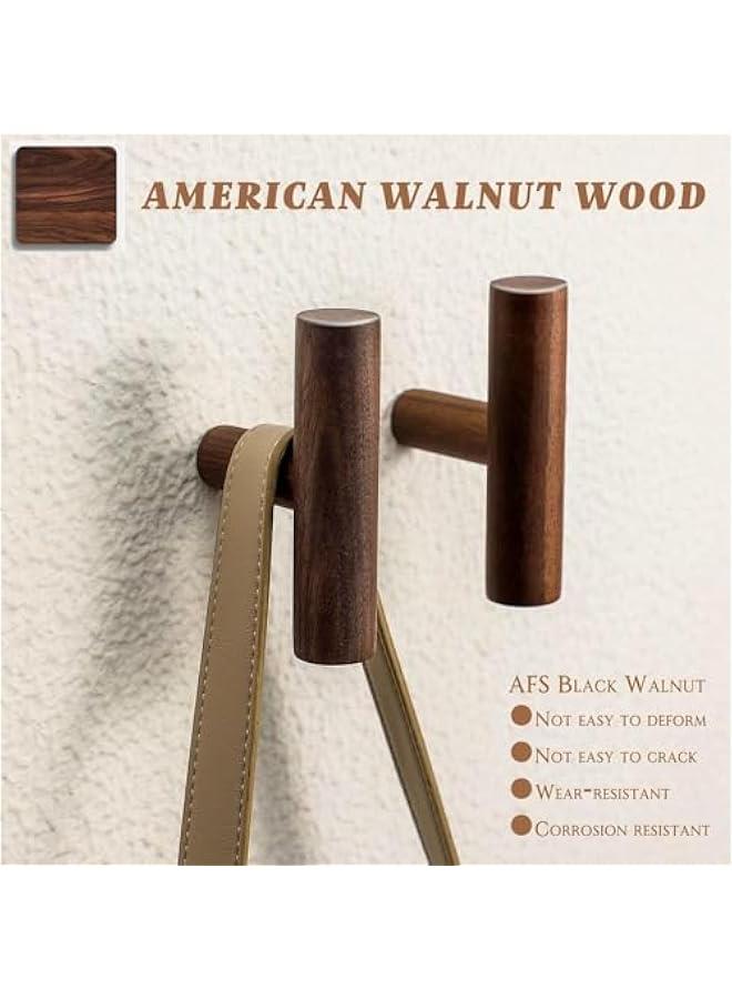 HOOKOR 4Pack Coat Hooks, Wall Mounted Pegs Wooden Organizer Hangers Single Hooks Natural Wood Hangers Rustic Wall Pegs Minimalist Hook Design for Hanging Hat, Towel, Bag, Rope (Walnut Wood) - Image 2