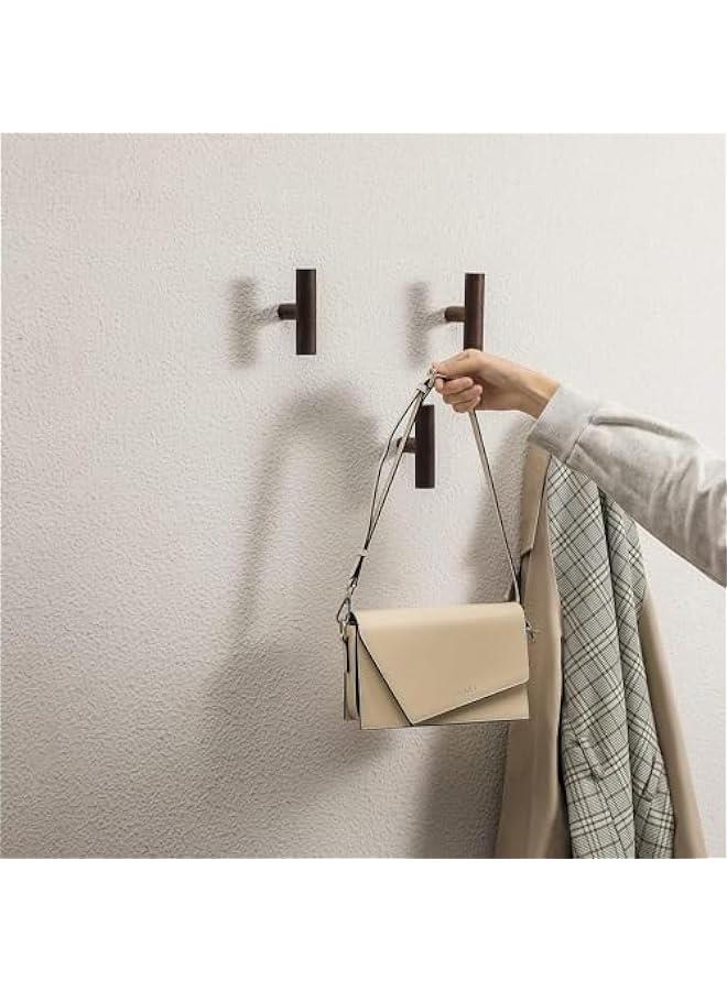 HOOKOR 4Pack Coat Hooks, Wall Mounted Pegs Wooden Organizer Hangers Single Hooks Natural Wood Hangers Rustic Wall Pegs Minimalist Hook Design for Hanging Hat, Towel, Bag, Rope (Walnut Wood) - Image 4