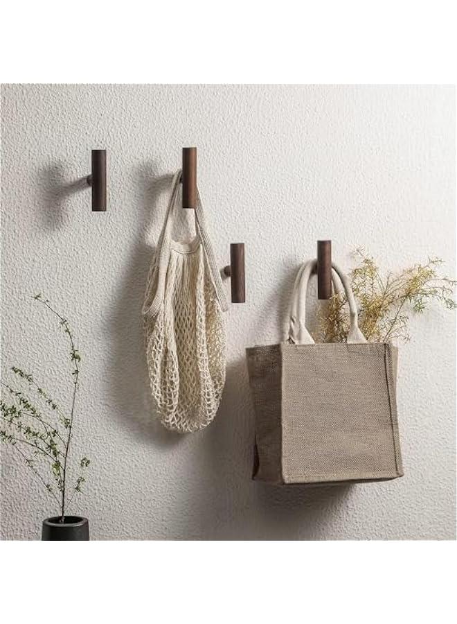 HOOKOR 4Pack Coat Hooks, Wall Mounted Pegs Wooden Organizer Hangers Single Hooks Natural Wood Hangers Rustic Wall Pegs Minimalist Hook Design for Hanging Hat, Towel, Bag, Rope (Walnut Wood) - Image 5