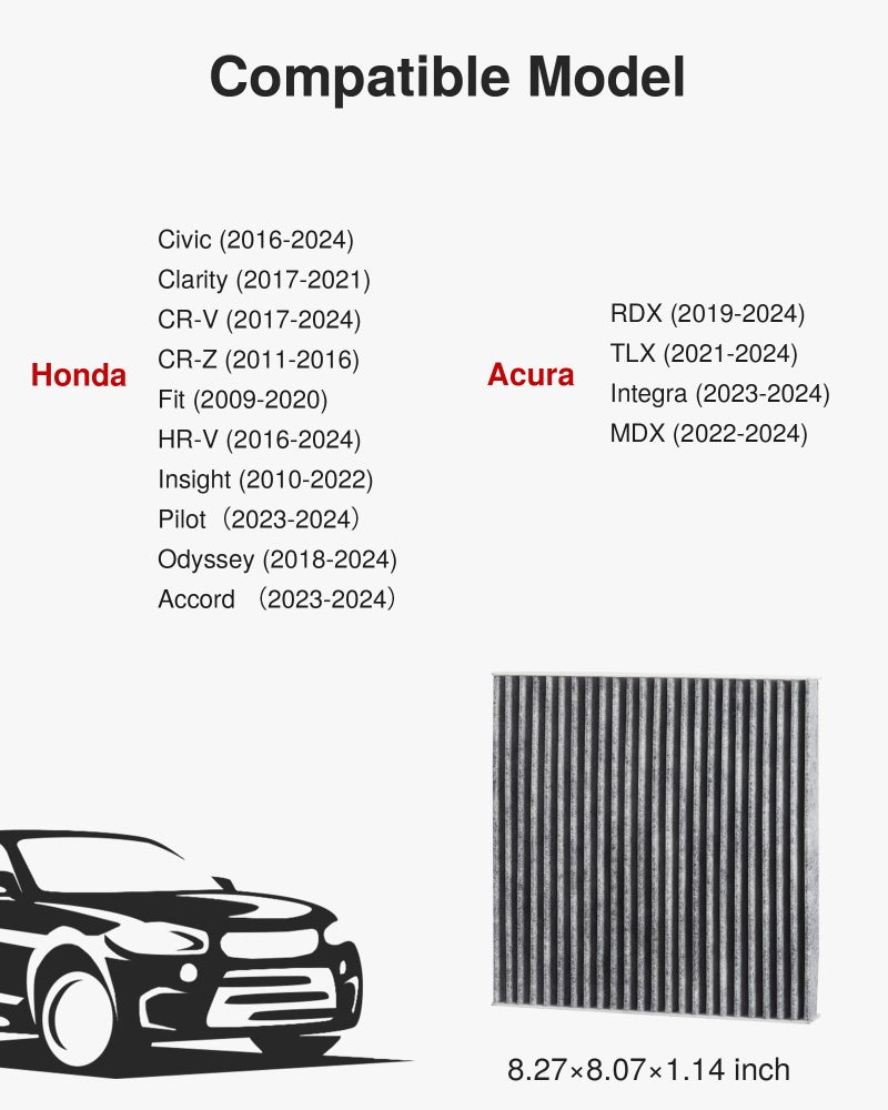 Puroma فلتر هواء المقصورة من بوروما 1 عبوة مع فحم نشط بديل لـ CP182، CF11182، متوافق مع هوندا CR-V، سيفيك، أكورد، أوديسي، HR-V، كلاريتي، CR-Z، فيت، إنسايت، أكورا MDX، RDX، TLX، إنتيغرا - Image 5