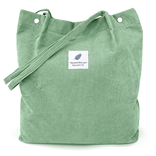 LHMTQVK Corduroy Tote Bags for Women, Large Capacity Corduroy Bag Reusable Grocery Shoulder Bag with Inner Pockets (Bean) - Image 1