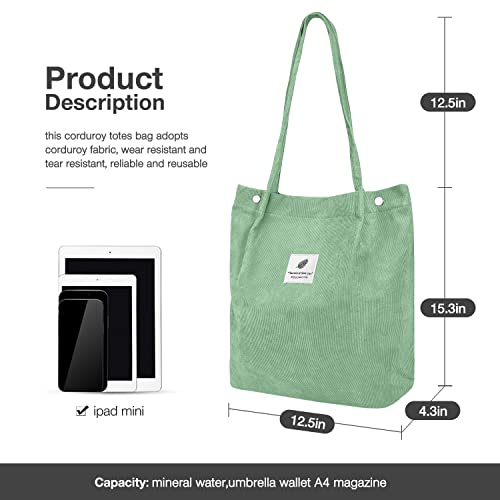 LHMTQVK Corduroy Tote Bags for Women, Large Capacity Corduroy Bag Reusable Grocery Shoulder Bag with Inner Pockets (Bean) - Image 2
