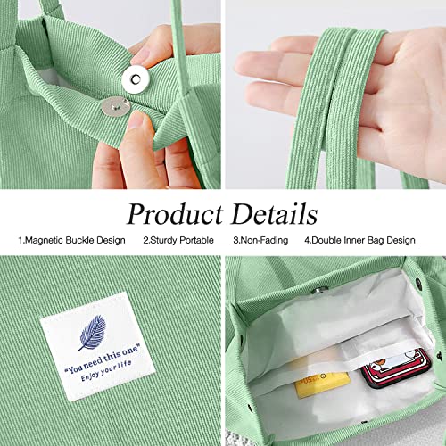 LHMTQVK Corduroy Tote Bags for Women, Large Capacity Corduroy Bag Reusable Grocery Shoulder Bag with Inner Pockets (Bean) - Image 4