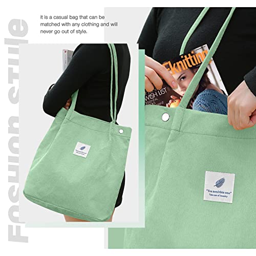 LHMTQVK Corduroy Tote Bags for Women, Large Capacity Corduroy Bag Reusable Grocery Shoulder Bag with Inner Pockets (Bean) - Image 5