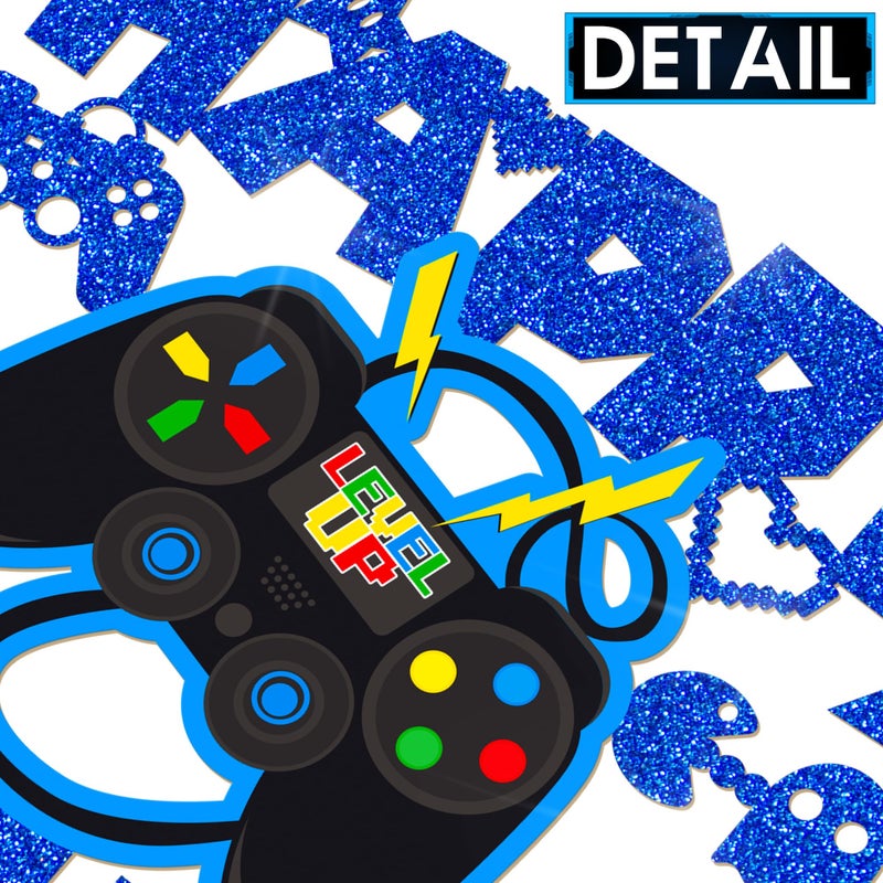 umoni Video Game Birthday Cake Topper Game On Controllers GamePad Cake Decoration Glitter Video Game Theme Party Supplies for Gamer Kids Boys Favors Game Cake Picks Birthday Party Supplies(Blue) - Image 4