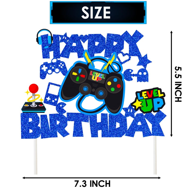 umoni Video Game Birthday Cake Topper Game On Controllers GamePad Cake Decoration Glitter Video Game Theme Party Supplies for Gamer Kids Boys Favors Game Cake Picks Birthday Party Supplies(Blue) - Image 3