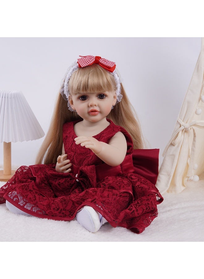 سكت شيكترو دمية طفلة رضيعة بفستان أحمر بطول ٢٢ بوصة، دمية طفلة رضيعة واقعية، مصنوعة يدويًا من السيليكون الناعم والفينيل، دمية طفلة رضيعة واقعية، مجموعة لعب. - Image 2