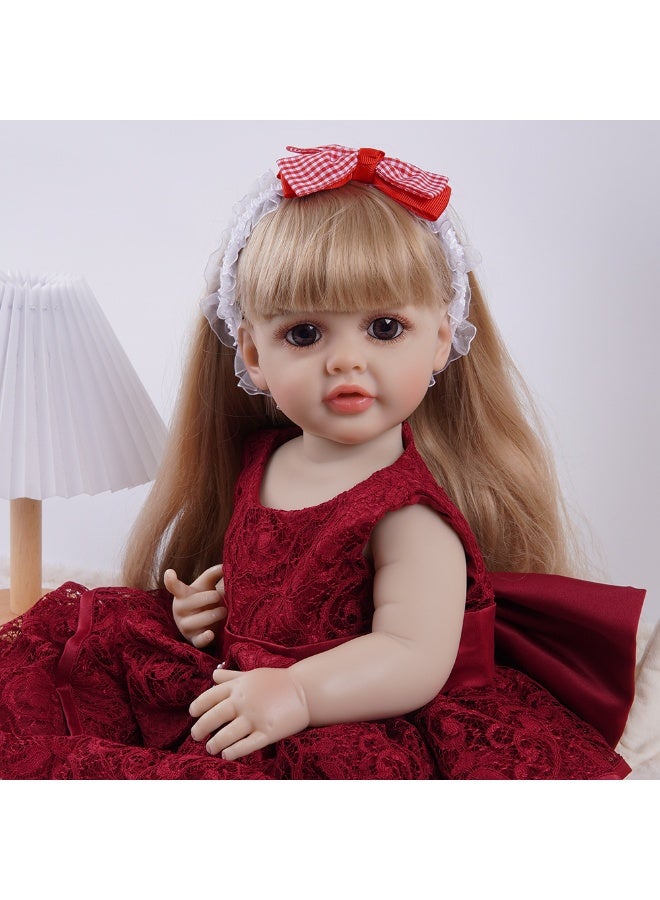 سكت شيكترو دمية طفلة رضيعة بفستان أحمر بطول ٢٢ بوصة، دمية طفلة رضيعة واقعية، مصنوعة يدويًا من السيليكون الناعم والفينيل، دمية طفلة رضيعة واقعية، مجموعة لعب. - Image 3