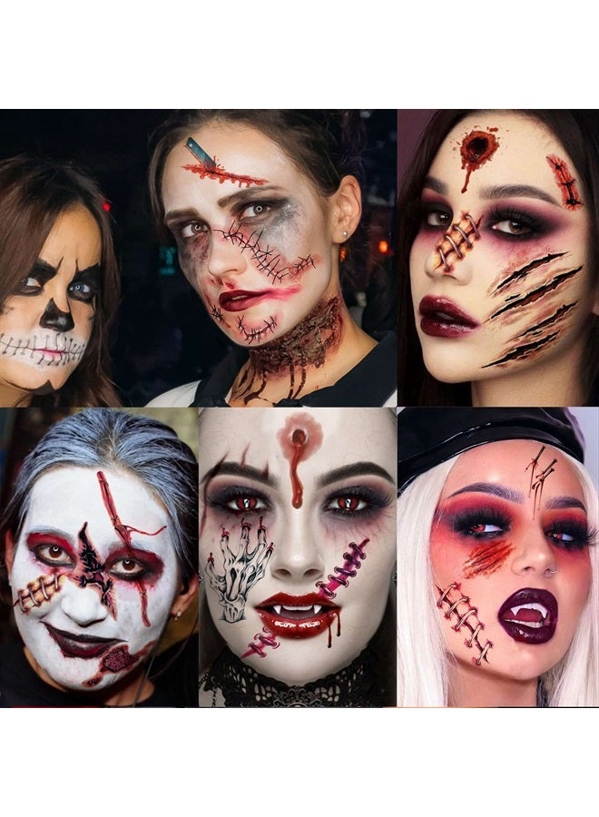 Billzar 138+ PCS Scary Halloween Fake Scars Tattoos For Men Adults Women Kids Zombie Makeup Kit 18 Sheets Face Fake Stitches Temporary Tattoos Chucky Scar Scab Scratches Boys Girls Tatoos Wound Sticke