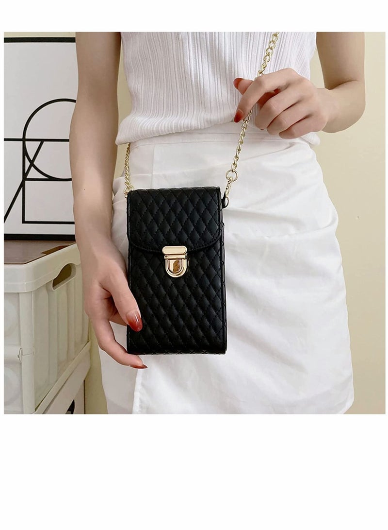 Y&D Cell Phone Bag Women Crossbody Small Shoulder Handbags Luxury Quilted Wallet Purse Soft Vegan PU Leather Case Ladies Dating with Gold Chain Strap (Black)  - Image 5