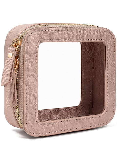 Clear Makeup Bags Casetsa Approved Toiletry Bag With Zippermini Clear Makeup Pouch Purse Small Organizer Travel Car Essentials Storage (Mini Nude)