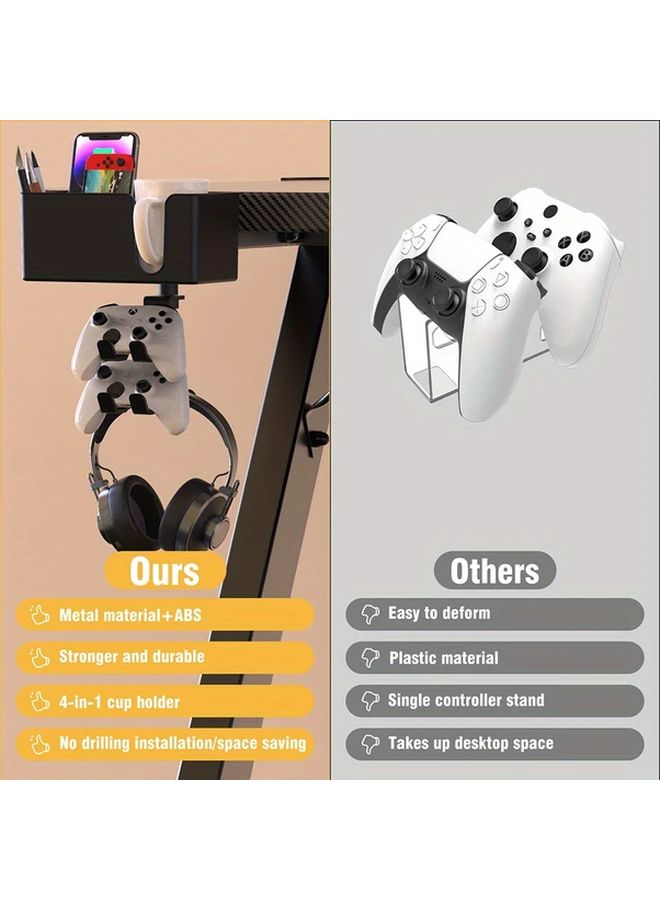 5 In 1 White Under Desk Storage Rack With 360 Rotating Metal Bracket Cup And Headphone Holder - Image 5