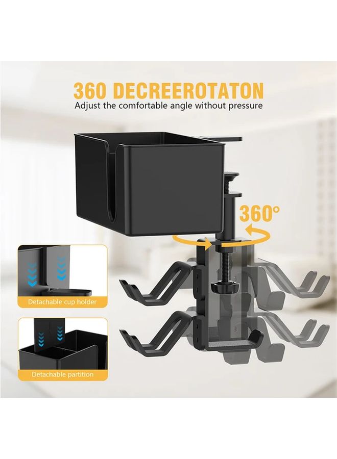5 In 1 White Under Desk Storage Rack With 360 Rotating Metal Bracket Cup And Headphone Holder - Image 3