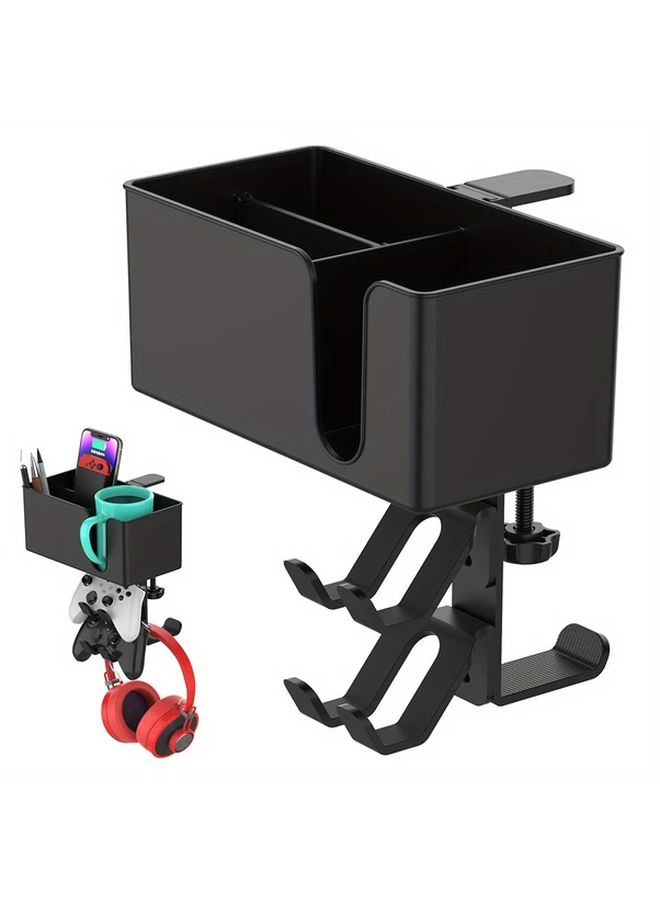 5 In 1 White Under Desk Storage Rack With 360 Rotating Metal Bracket Cup And Headphone Holder - Image 1