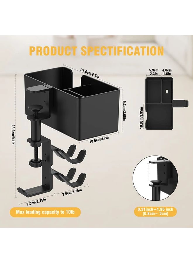5 In 1 White Under Desk Storage Rack With 360 Rotating Metal Bracket Cup And Headphone Holder - Image 4