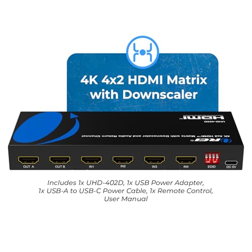 OREI 4K HDMI Matrix Switch with Downscaler ARC 4x2 HDMI Matrix Switch 4K HDMI 20 HDCP 22 18Gbps 4K60Hz HDR Dual Audio Extraction Optical 35mm IR Remote UHD402D - Image 3