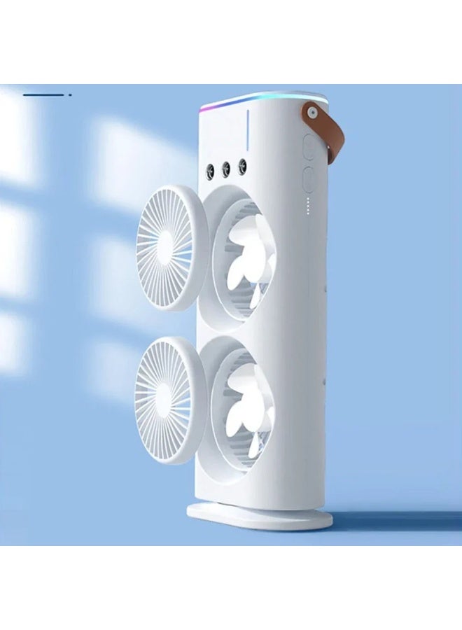 مروحة محمولة FH-666 مزدوجة مع بخاخ مياه 280 مل - تبريد فوري - بثلاث سرعات – غطاء امامي قابل للازاله لسهولة التنظيف - للاستخدام المنزلي والمكتبي – بشحن USB  - اللون ابيض - Image 3